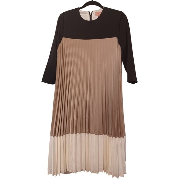 Mauve Accordion Pleated Color Block Long Sleeve Midi Dress Size Medium - Picture 1 of 9